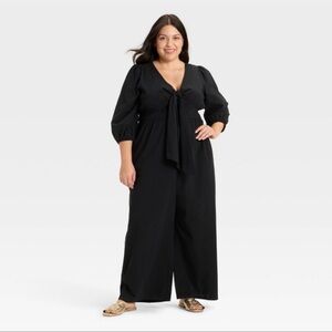 Ava & Viv Women’s Flutter Elbow Sleeve Tie-Front Jumpsuit - Black Size 3X NWT